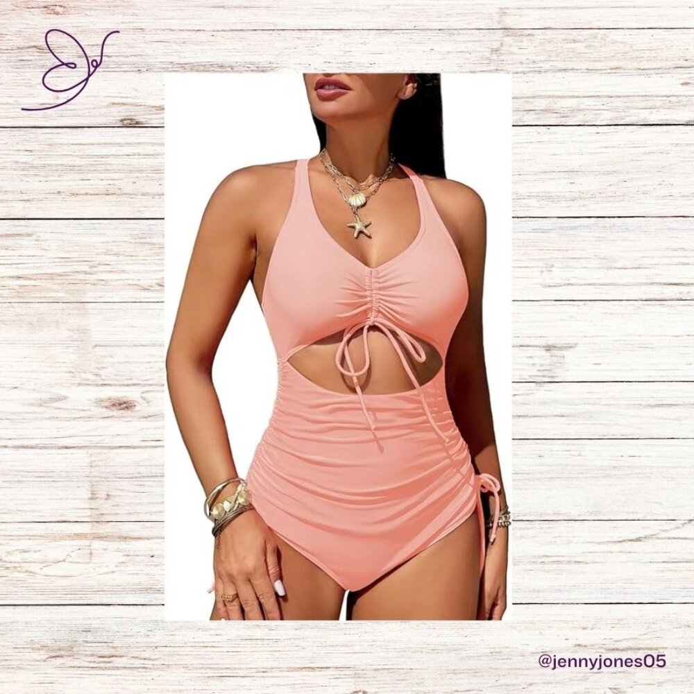 Tashehe Peach Cut-Out One-Piece Swimsuit-NWT-Size S